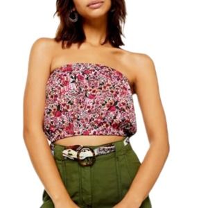 NWT Topshop Floral Strapless Bandeau Top Size 4 Pink and Orange